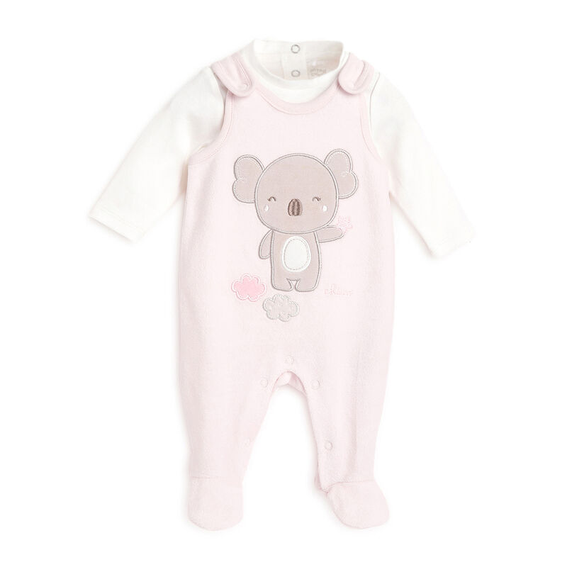 Girls Light Pink Applique Bodysuit with Long Dungaree image number null
